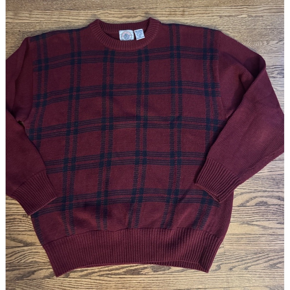 Vintage Cape Isle Knitters Grandpa Sweater Mens M Ramie Cotton Plaid 80's 90's